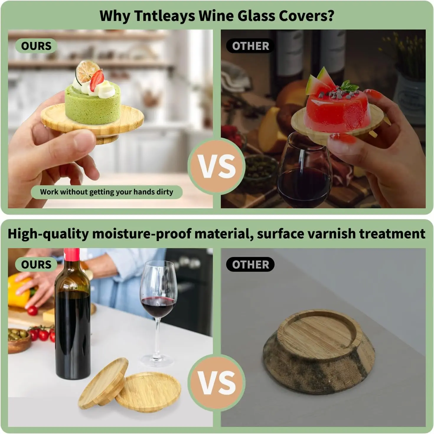 4 Pcs Set Wine Glass Charcuterie Topper Coasters Plate,Natural bamboo Board Topper for Family Gatherings, Restaurants, Bars