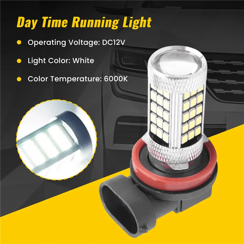 1 Uds H11 H8 H9 blanco 6000K 850Lm 2835 66Smd Auto Led lámpara antiniebla luz de circulación diurna para Toyota Honda Nissan Mazda Hyundai Lexus