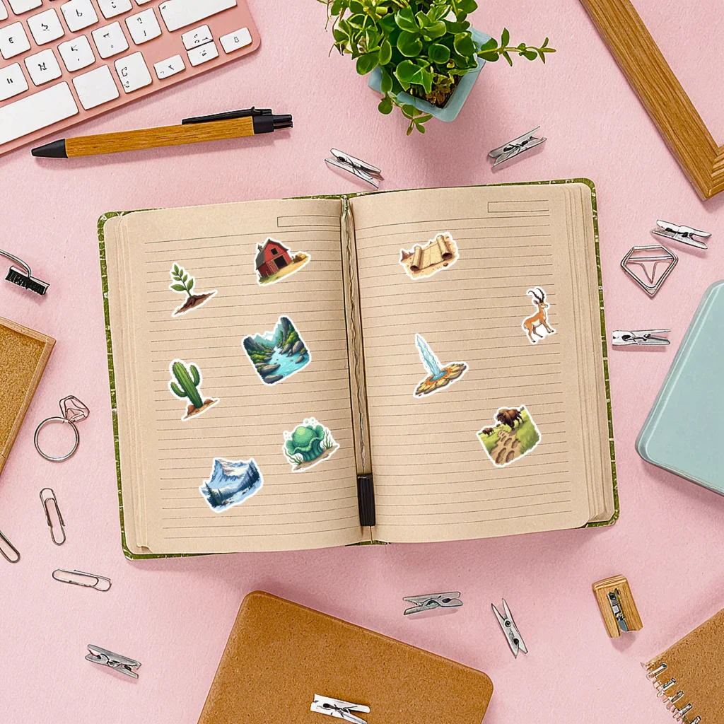 35pcs-100pcs Cartoon Nature Decals Playful Exploration Explorer Stickers Nature Stickers For Laptop Guitar