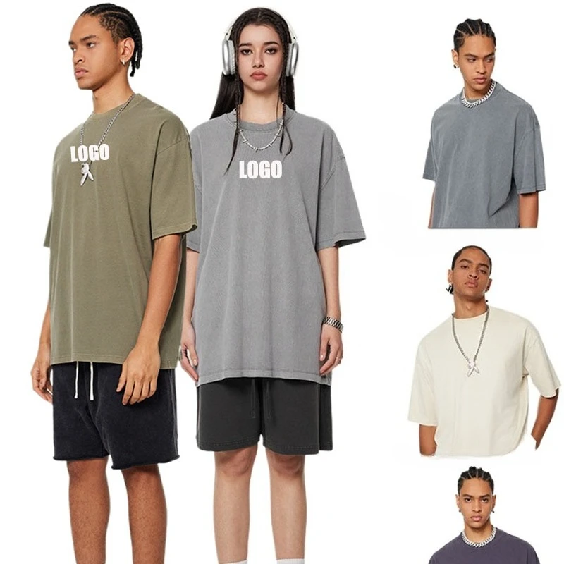 

Customized LOGO Men's 2025 Spring and Summer 260G Washed T-Shirt Retro Teen 100% Cotton Male and Female Couples Loose T-Shirt