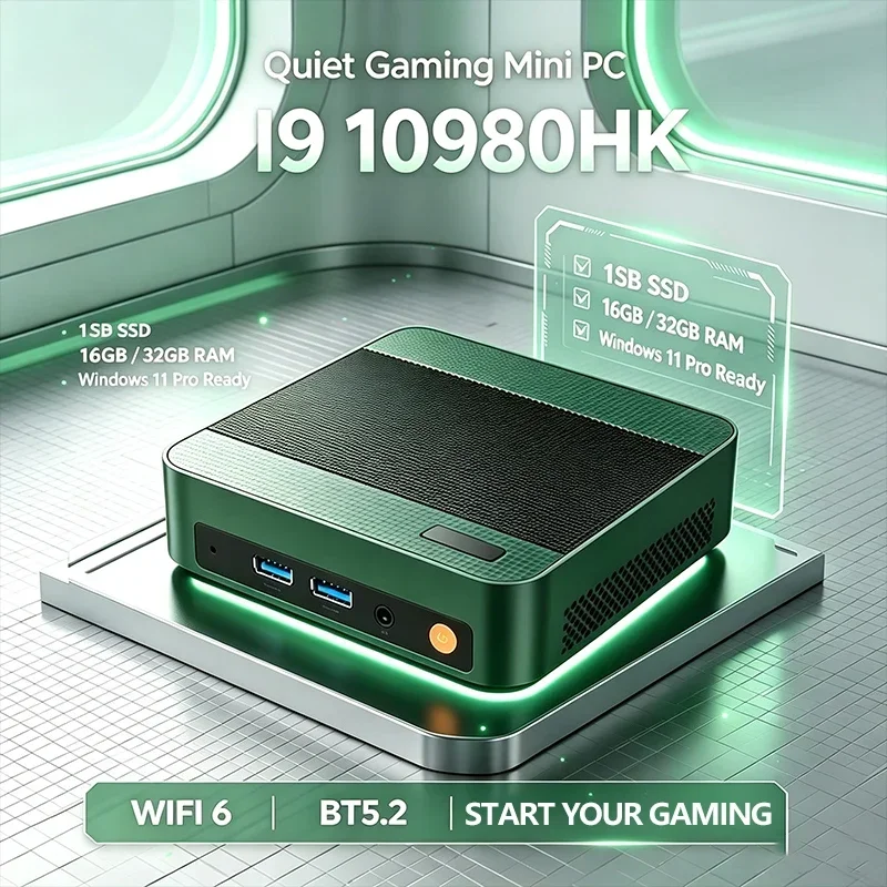 Mini Gaming PC Intel I9 10980HK 16GB RAM 1TB SSD WiFi6 BT5.2 Display Windows 11 Portable Desktop Computer For Home Office Daily
