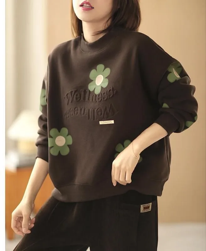 Moletons femininos plus size topos detalhes bege tendências invierno nova moda urbana estampada divertida costurado feminino jovem