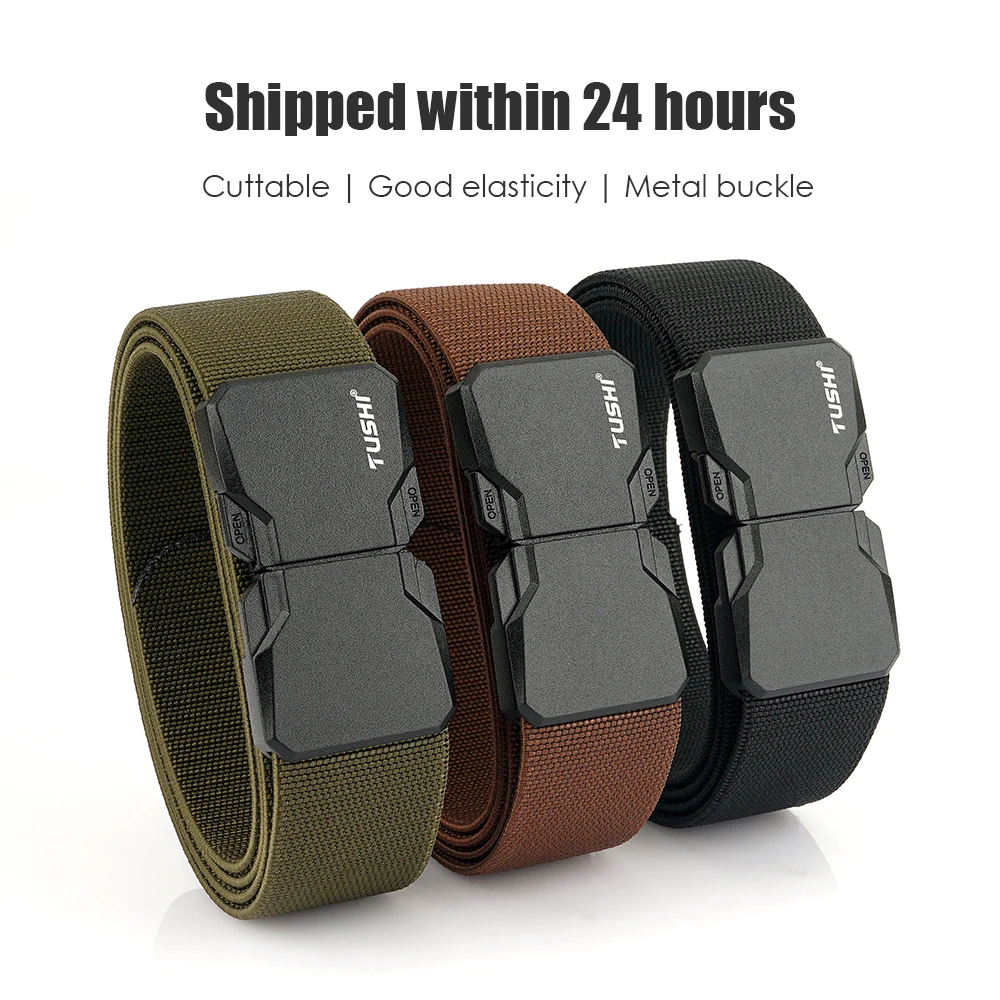 VATLTY Matte Elastic Belt for Men Zinc Alloy Buckle Quick-release Tactical Outdoor Belt Tight Nylon Casual Belt Male Waistband