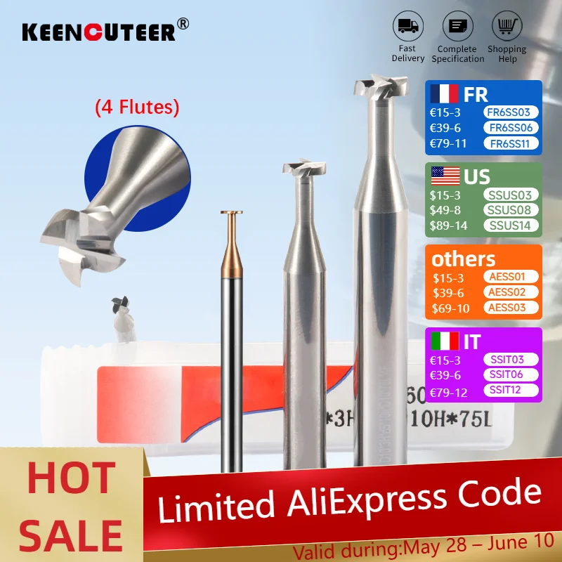 

T-Slot Milling Cutter 60 Degree Tungsten Steel Carbide CNC Machining Center Cutting Tool 4-Blade For Aluminum Steel