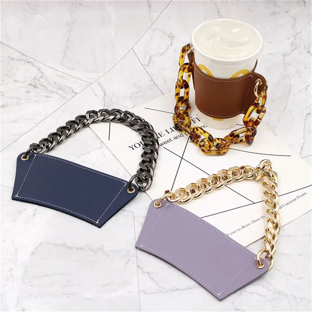 PU Leather Cup Holder Portable Glass Bottle Leather Case Eco-friendly Coffee Cup Bag Detachable Chain Bottle Cover For Travel