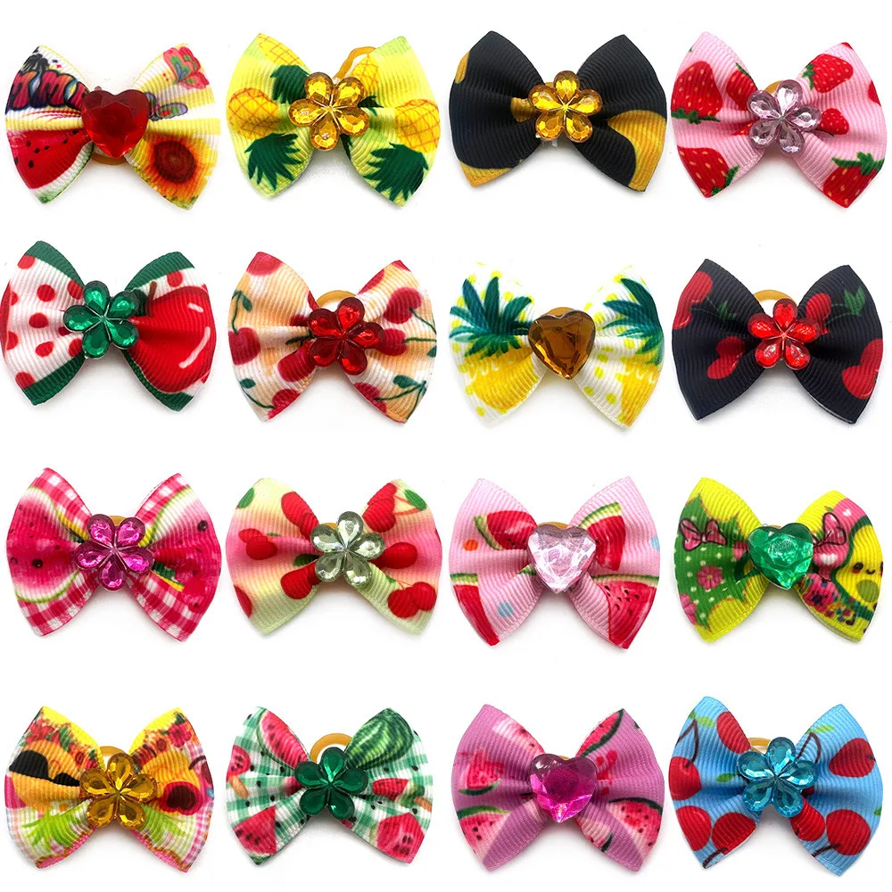 50PCS Pet Dog Grooming Accessories Summer Fruit Puppy Dog Hair Bow Rubber Bands Dog Pet Supplies Yorkshire Hair Accessories