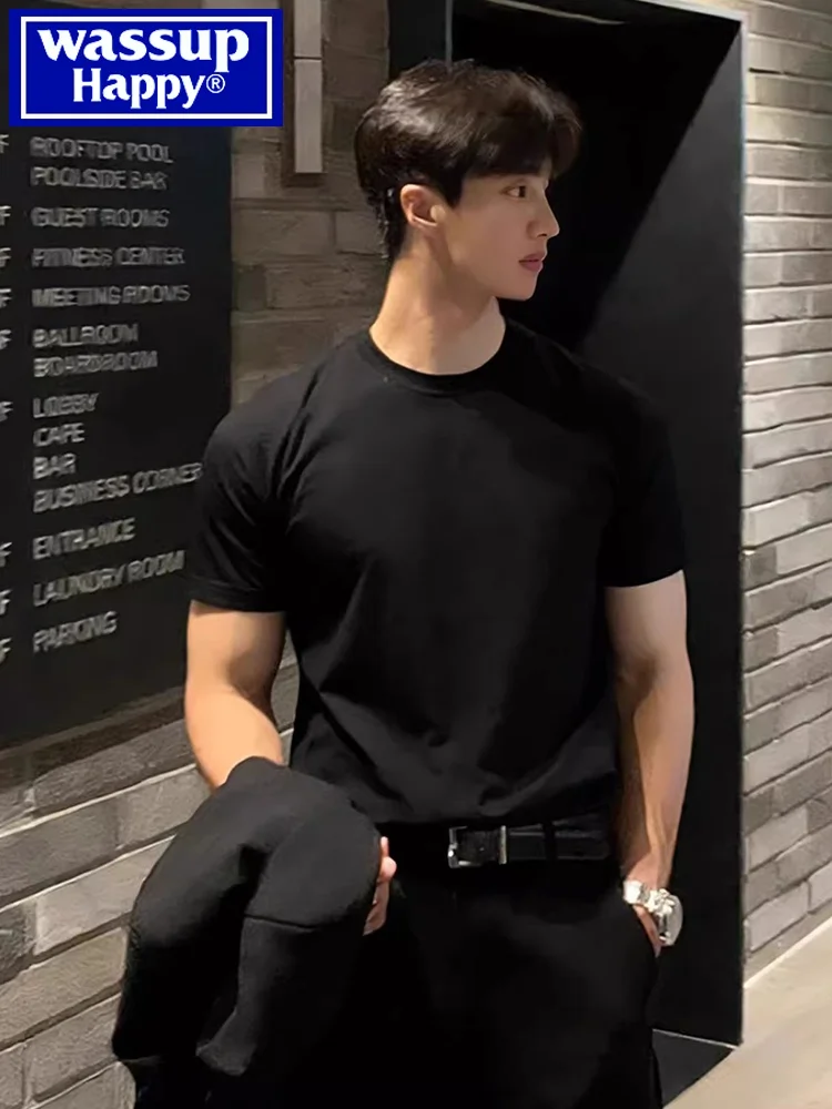 

Wassup Happy Bla ort Sve Cotton T-irt Men's Summer Spor Fitn f Sve Body T-irt Trendy American Brand