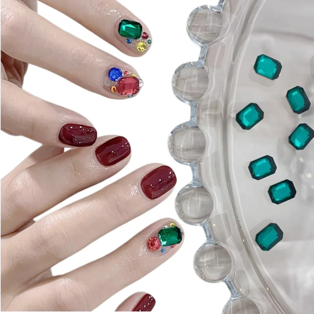 10Pcs Large 6×8mm Octagon Flatback Nail Rhinestones – Colorful Sparkly Crystal Gems for DIY Nail Art Decorations