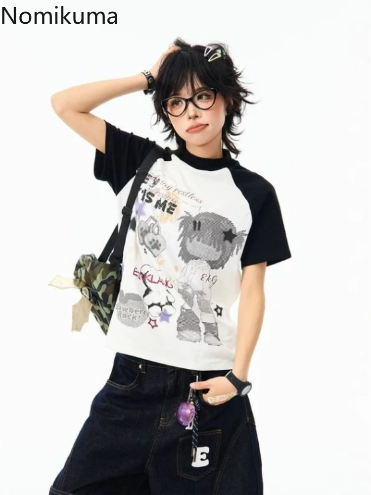 

Summer Woman T-shirt 2025 Ropa Mujer Cartoon Print Cute Camisetas Japanese Tees Short Sleeve O-neck Casual Tshirts Chic Y2k Tops