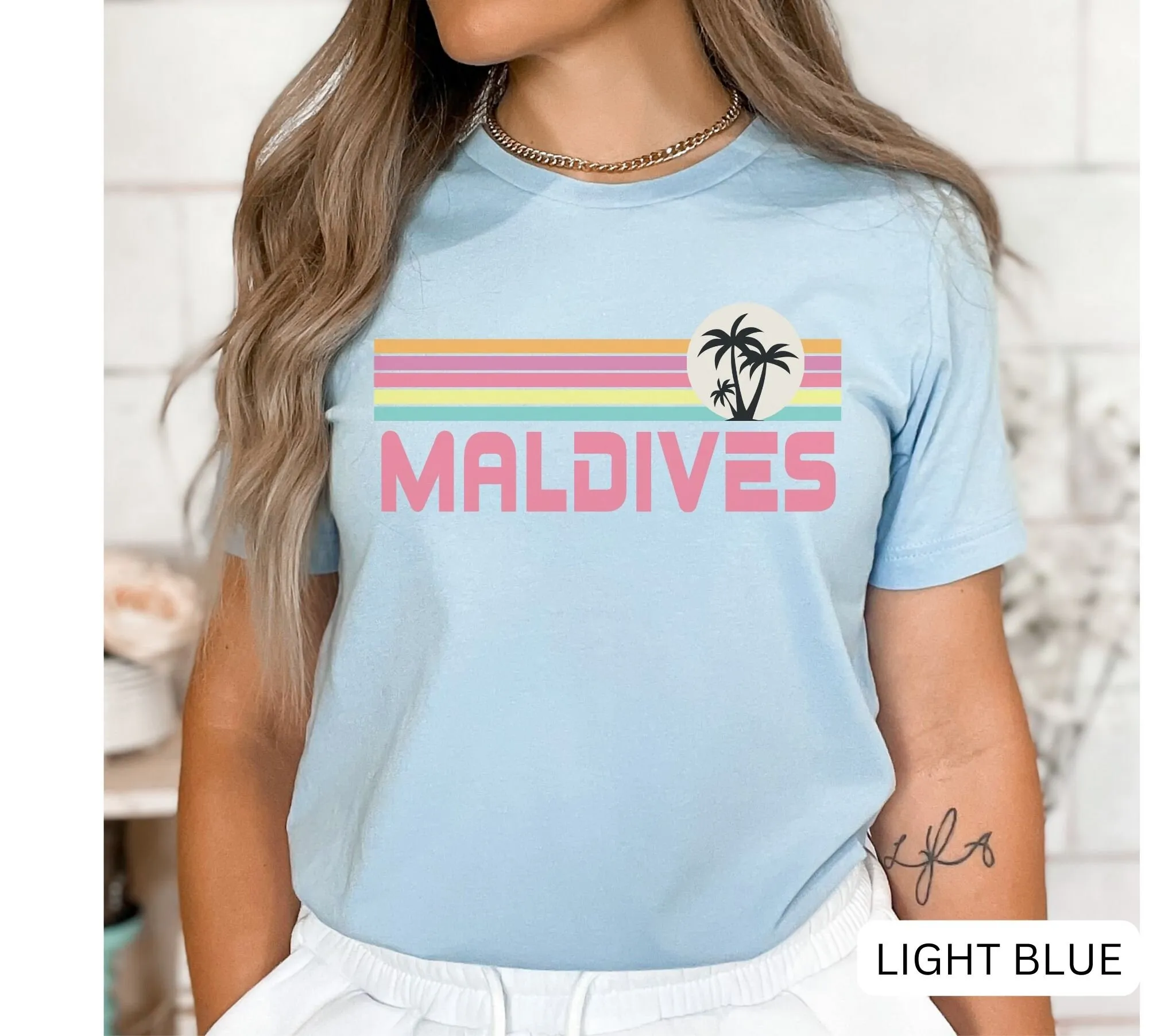 Maldives T Shirt Beach Retro Sunset Travel Vacation Palm Tree Thai Island Vacay