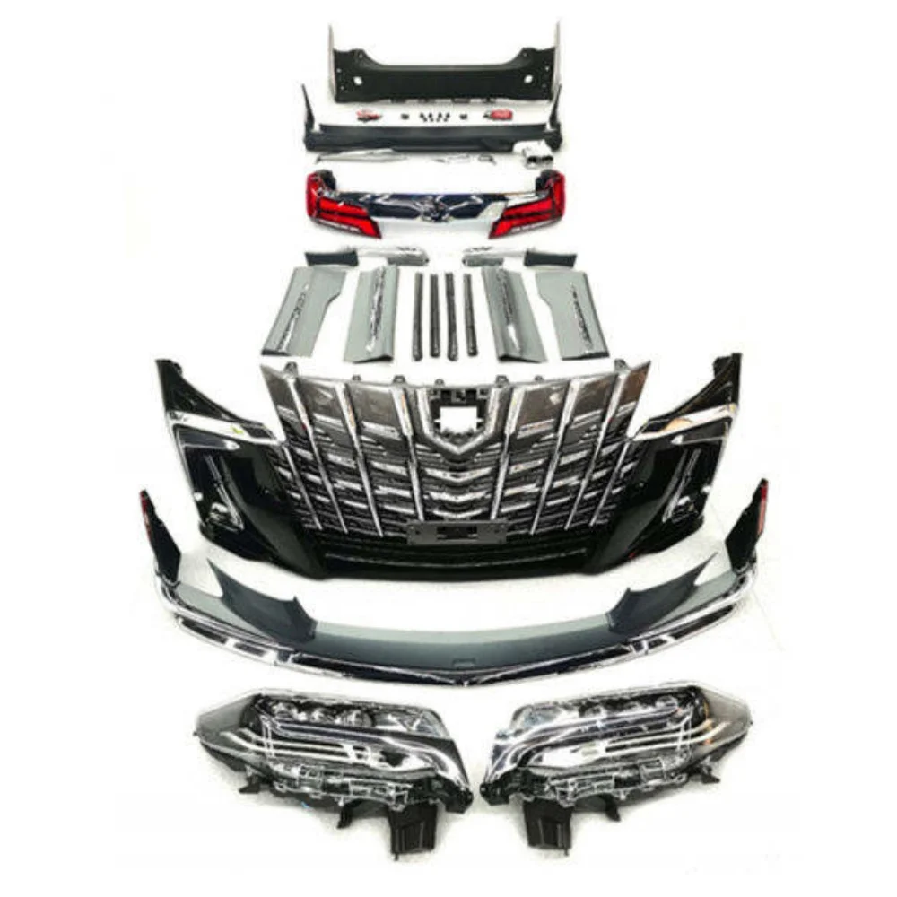 Body kit includes bumpers with grille and automatic lights for Alphard 2015-2018 to 2019-2020 Modelista Sc models