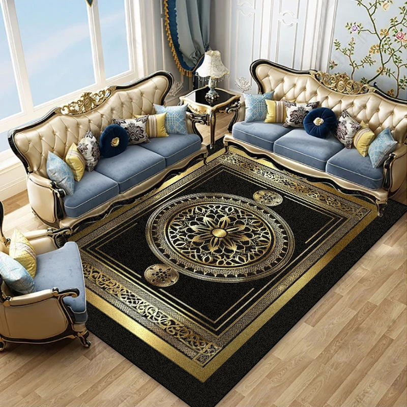 Golden Luxury Carpet Living Room Decoration Hotel Lobby Sofa Area Rugs Washable Bedroom Cloakroom Non-slip Floor Mats Tapetes