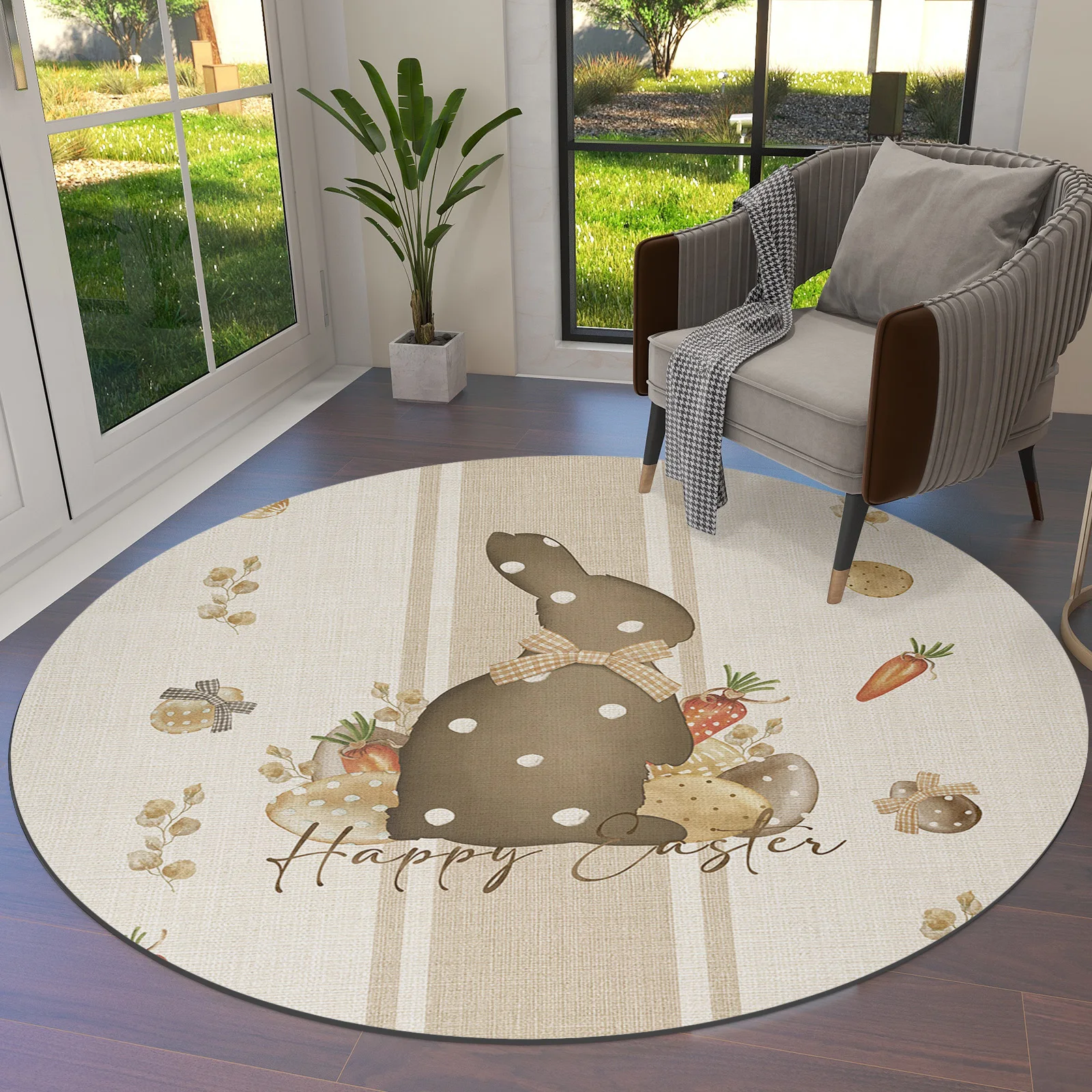 

Easter Eucalyptus Eggs Rabbit Polka Dot Round Area Rug Carpets For Living Room Large Mat Home Bedroom Kid Room Decoration