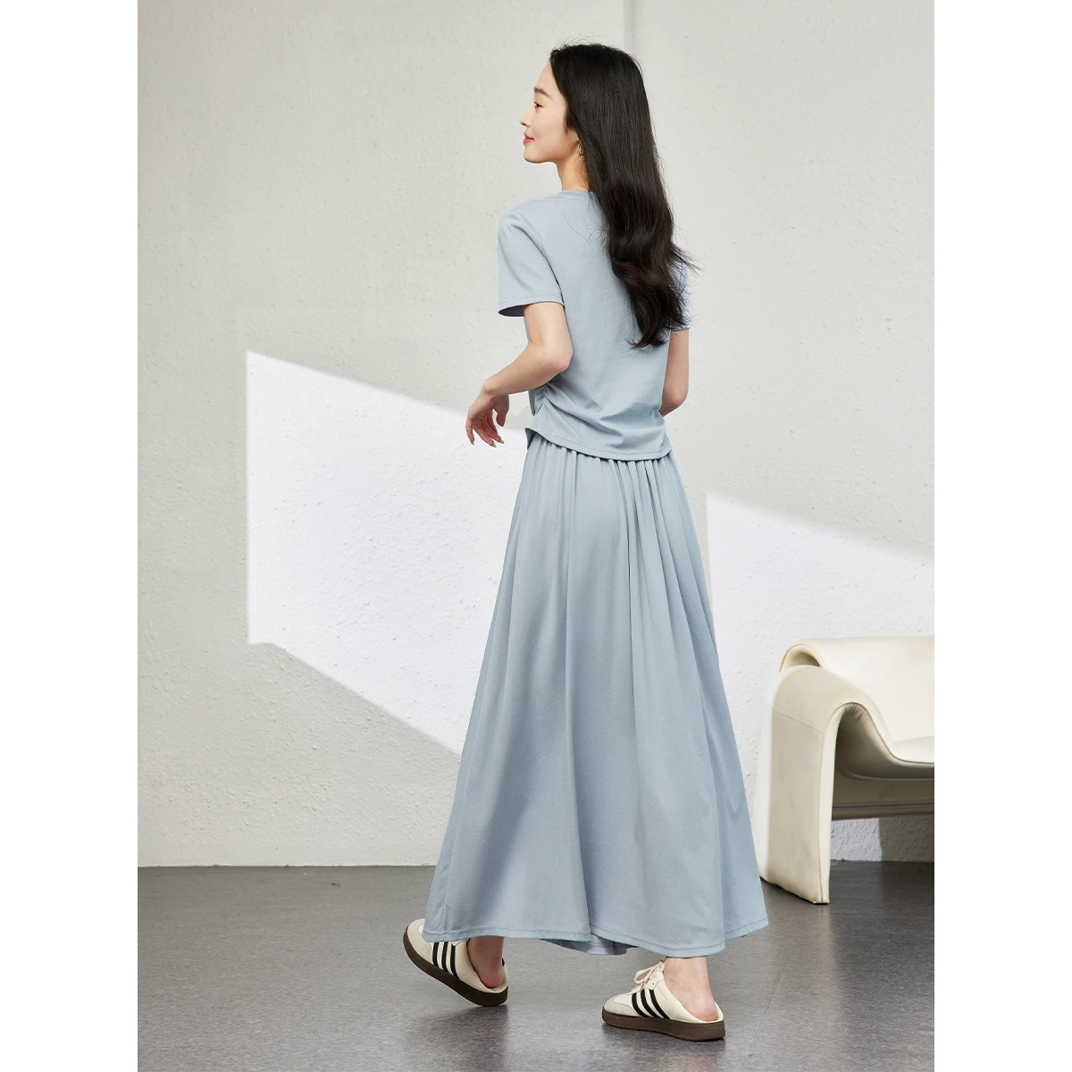 VIMLY Women Two Piece Set Summer Casual Cotton Short Sleeve T-shirt Elastic Waist Long Skirt 2026 Fashion Matching Outfit M7669 image 5
