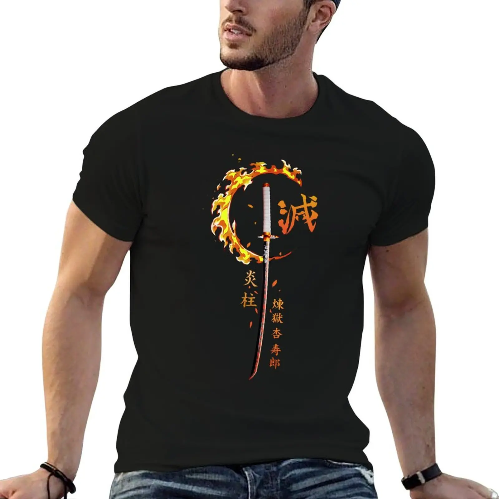 

Demon Sword Blade of Fire flame T-Shirt man t shirts for men casual man t shirt cotton T-Shirt