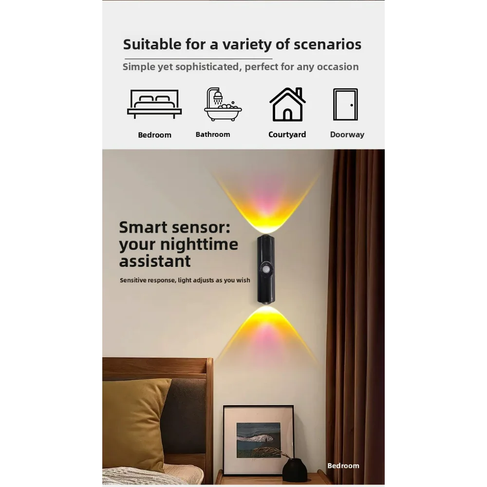 Motion-Sensing Rechargeable Wireless Soft-Light Dimmable 7-Color Gradient Ambient Night Light - Bedroom Bedside Wall Light
