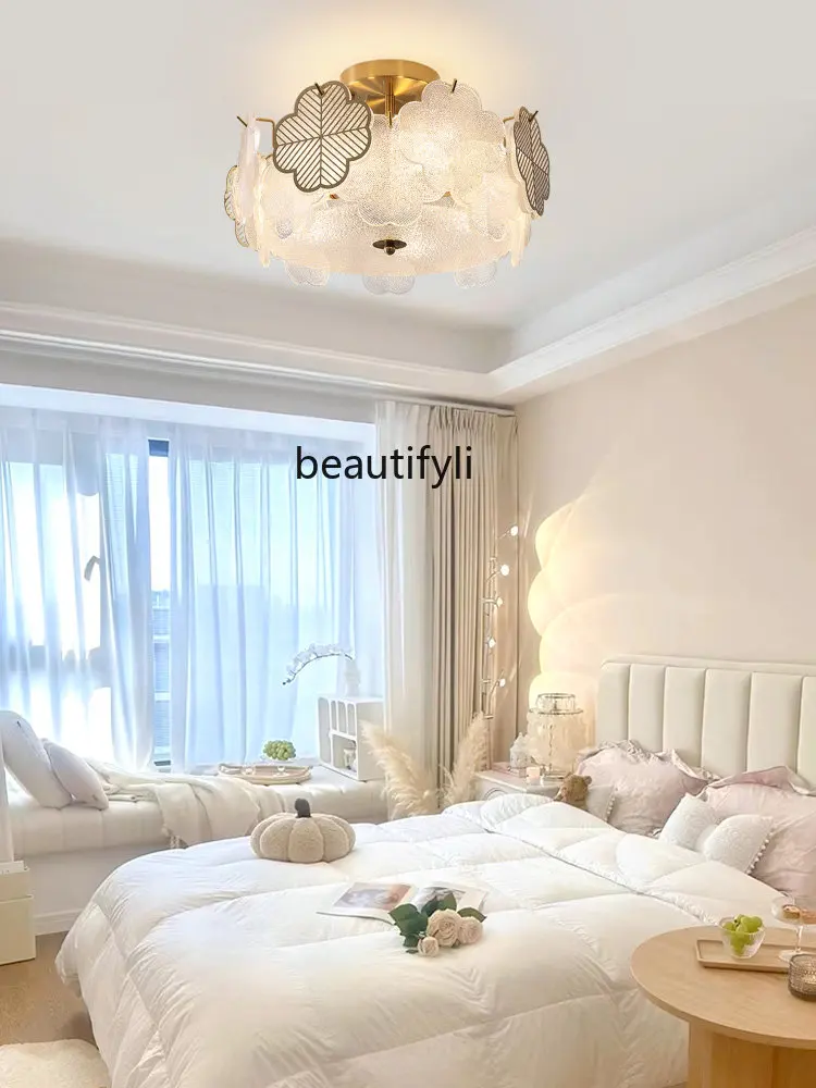 

Французская потолочная лампа в кремовом стиле, современная простая лампа в виде светильника для теплой спальни, лампа для гостиной