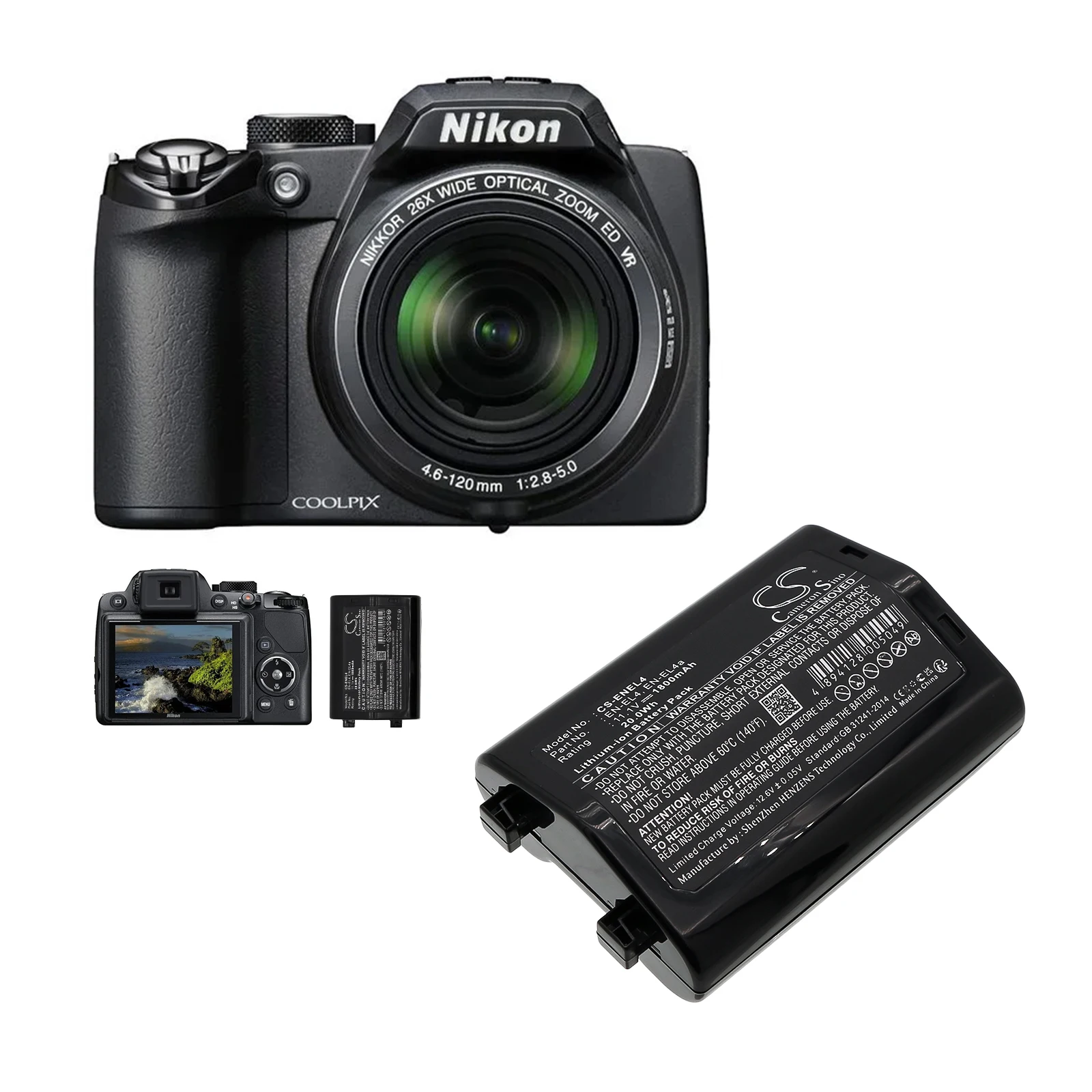 Li-ion Camera Battery for NIKON, 11.1V, 1800mAh, Compatible Models:D2Hs,D2X,D2Xs,D3,D3S,F6, D2H, D2Hs,D2X,D2Xs,D3,D3S,D3X,F6