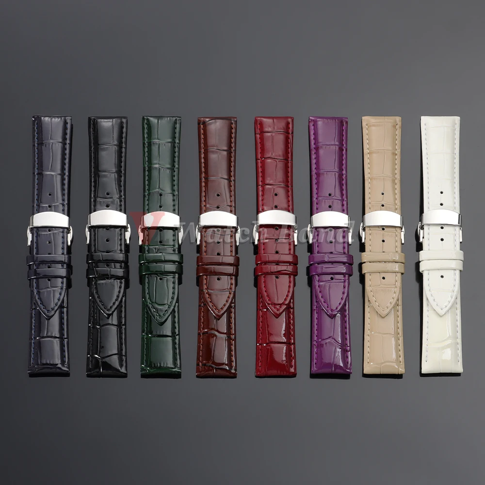 12/14/16/18/19/20/21/22mm Glossy Leather Watchband for Seiko Cowhide Wrist Strap for Omega Watch Band Butterfly Buckle Bracelets view 6