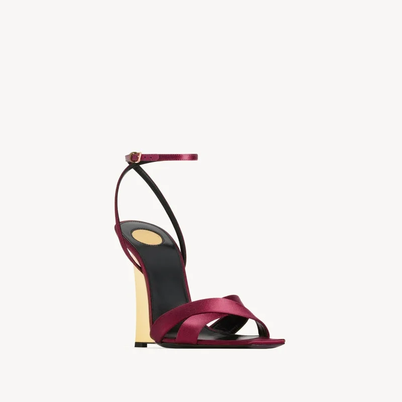 European and American Fashion Wedge Heel Color Blocked Fine Strap Sandals, Fashion Banquet Runway,one Button Strap Women\'s Shoes