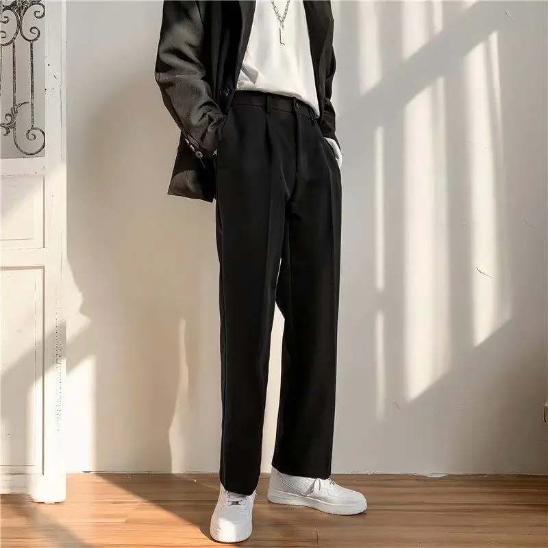 Spring Autumn Fashion High Waist Casual Pants Men's Clothing Solid Temperament Loose All Match Pockets Korean Style Y2K Trousers