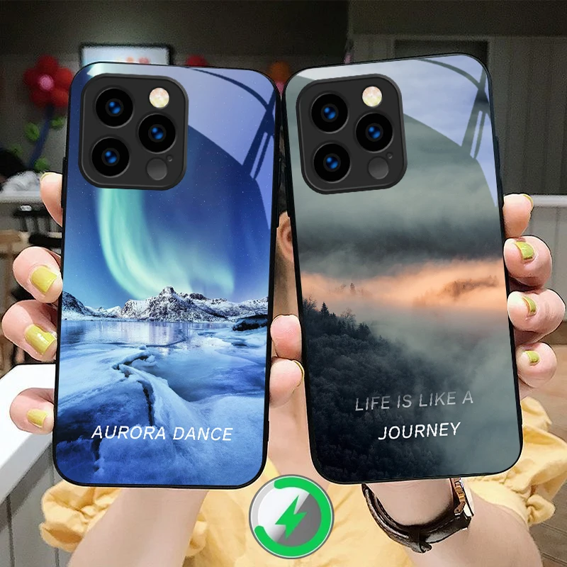 

Lake Aurora Ice Surface Suitable For iPhone 16E 17 Pro Max 15 Pro 14 13 Plus 12 mini 11 16 Air 17Pro magnetism Glass Phone Case
