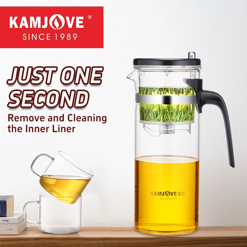 

KAMJOVE Teapot Infuser One-touch Press Button Glass Art Tea Cup 550ml/700ml Heat-resistant Glass Tea Pot Maker TP-165/TP-168