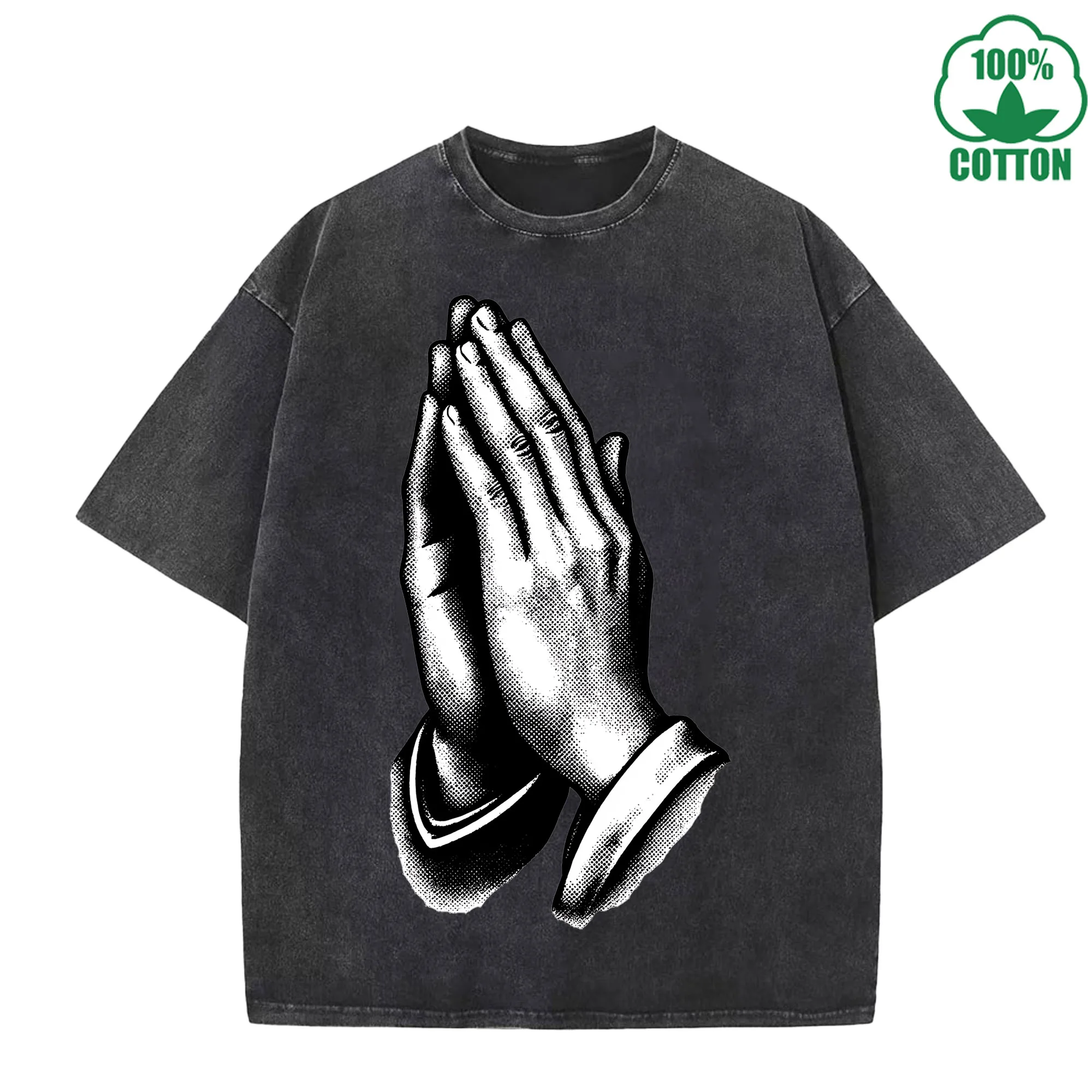 الصلاة مطبوعة متعدد الألوان غسلها تي شيرت 230 جرام الرجال فضفاض عصري عصري القطن قصير الأكمام أعلى التخليص بيع #1