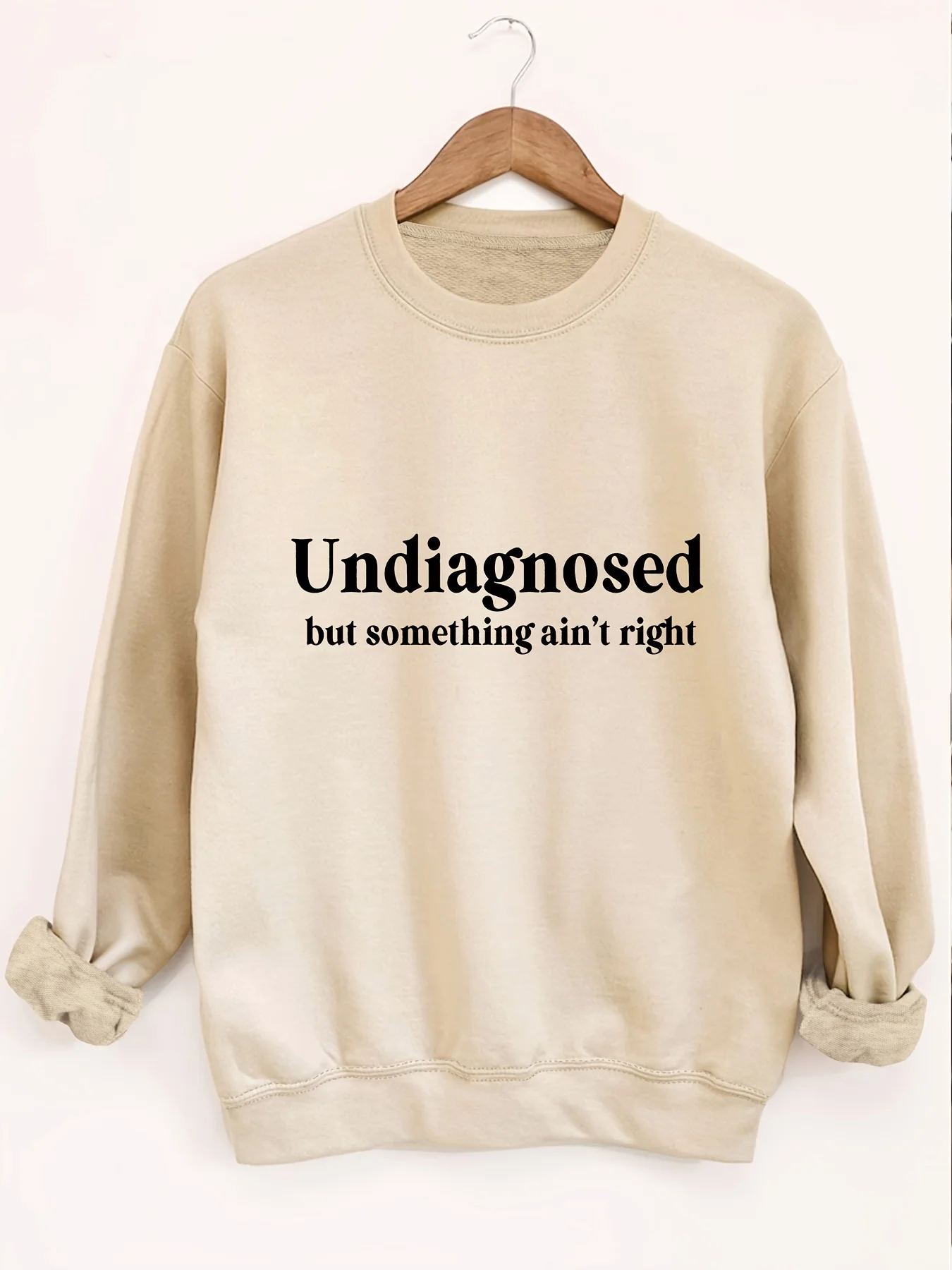 سويت شيرت نسائي كاجوال للخريف والشتاء مطبوع عليه حروف دافئة مريح بأكمام طويلة ورقبة دائرية مع إضافة من الصوف #2