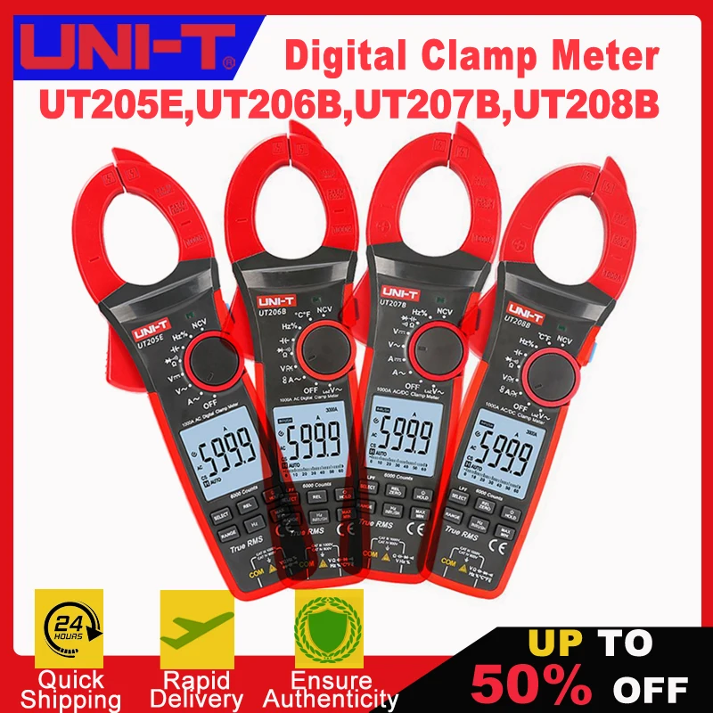 UNI-T UT206B UT207B UT208B 1000A True RMS Digital Clamp Meter 1000V AC DC Voltmeter Pliers Ammeter Inrush Current LPF ACV Test