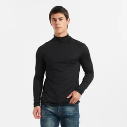 New Autumn Winter Mock Neck Long Sleeved Clothes Men Solid Color Man Half Fashion Casual Mens Clothing Pullover Casual Clothes