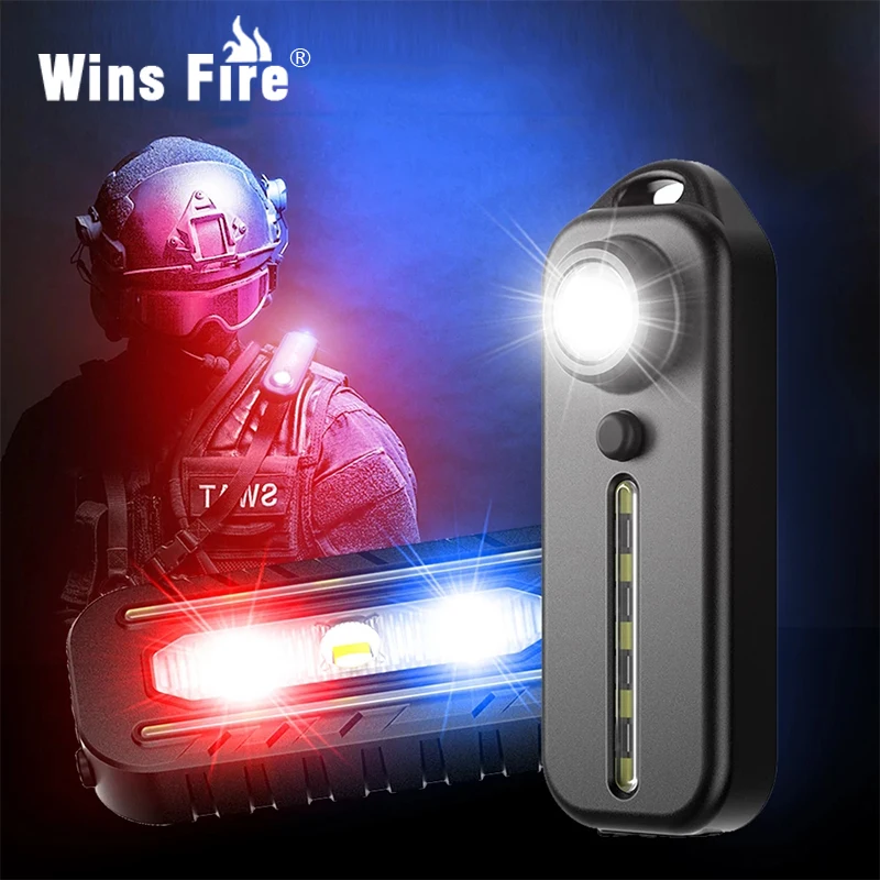 Type-C Flashlight Rechargeable LED Red Blue Shoulder Police Light Safety Lighting Mini Keychain Flashlight Bike Warn Lamp