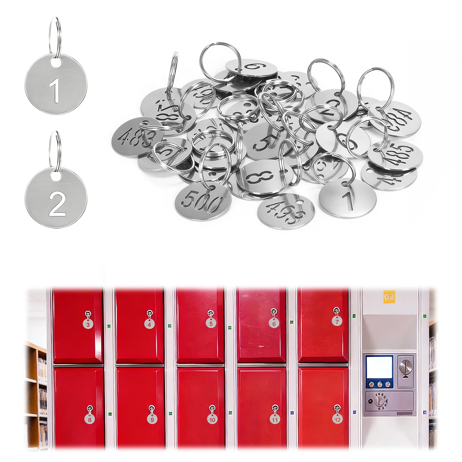 25mm Round Metal ID Labels with Rings Hollow Round Metal Key ID Plates 304 Stainless Steel 1 To 500 for Restaurant Bar and Cafes