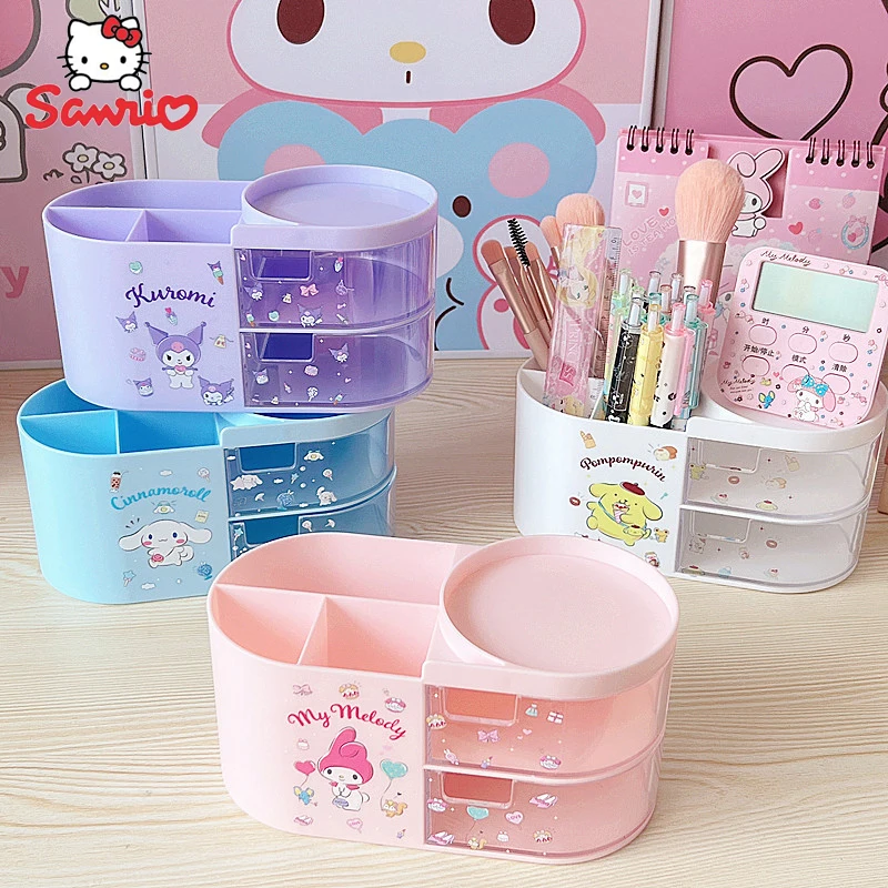 

New Cartoon Sanrio Pencil Holder Stationery Storage Box Student Desktop Storage Box With Drawer Cosmetic Brush Storage Box