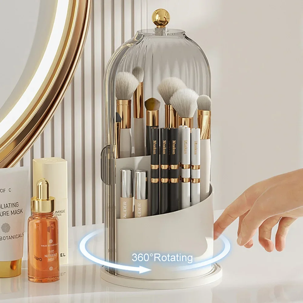 360° Rotating Makeup Brush Holder Desktop Luxury Cosmetic Organizer Lipstick Holder Eyebrow Pencil Eye Shadow Brush Storage Box
