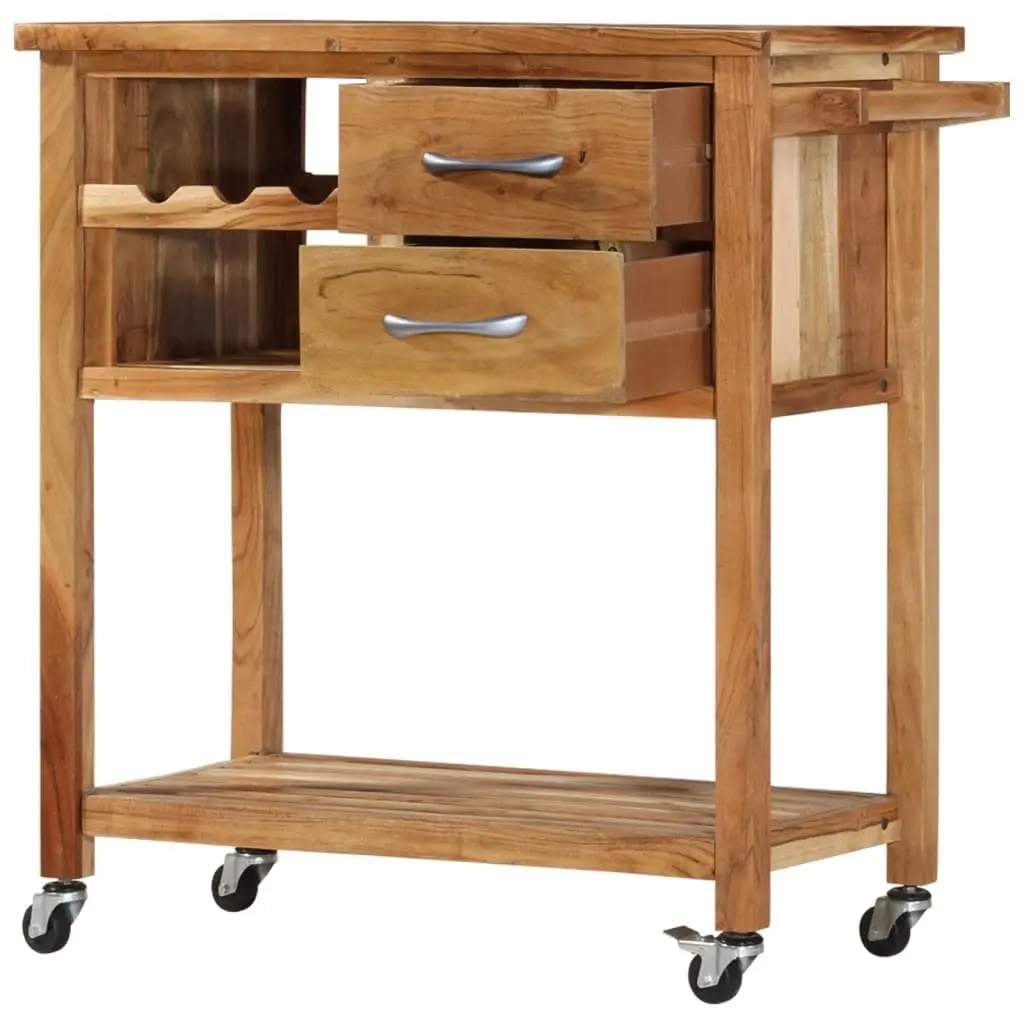Acacia Wood Kitchen Trolley 2 Drawers 3 Shelves, Mobile Rolling Island Storage Cart, 31.5x17.7x35.8 Inch, Customized