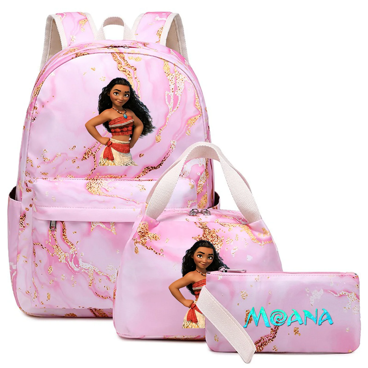 

3Pcs Moana Kids Backpack Large Capacity Student Waterproof Schoolbag Boys Girls Pen Lunch Bags Outdoor Travel Mochila