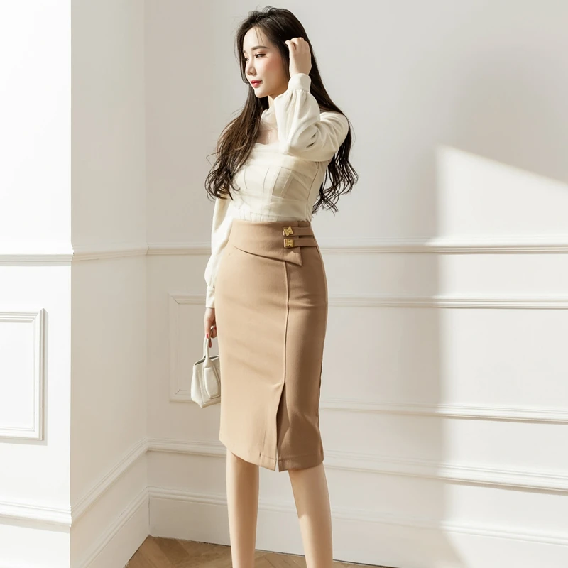 S-5XL elastische figur betonte Büro röcke Frauen 2024 Mode hohe Taille schwarzer Bleistift rock eleganter koreanischer Stil sexy roter Midi rock