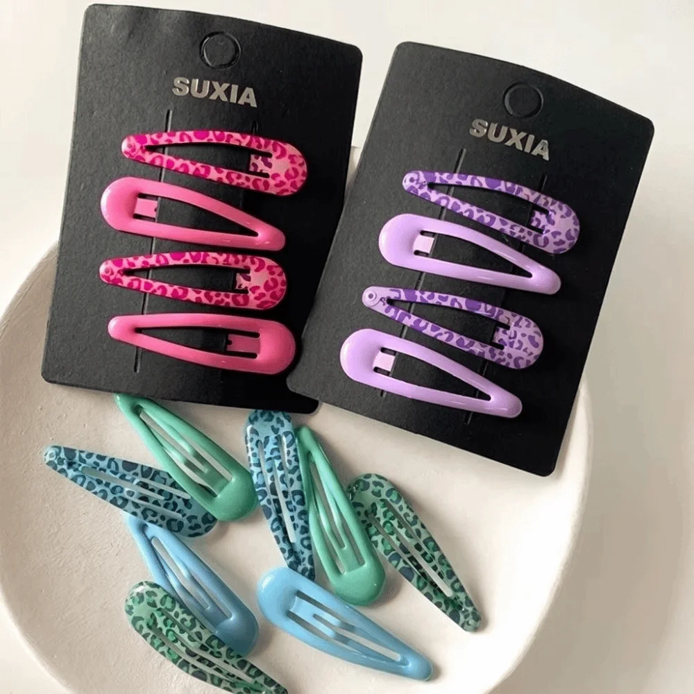 4Pcs/set Triangle Shape Hair Clips Set Sweet Candy Color Leopard Pattern Toddler Hair Bangs Clips Bangs Clip Design Hair Clips