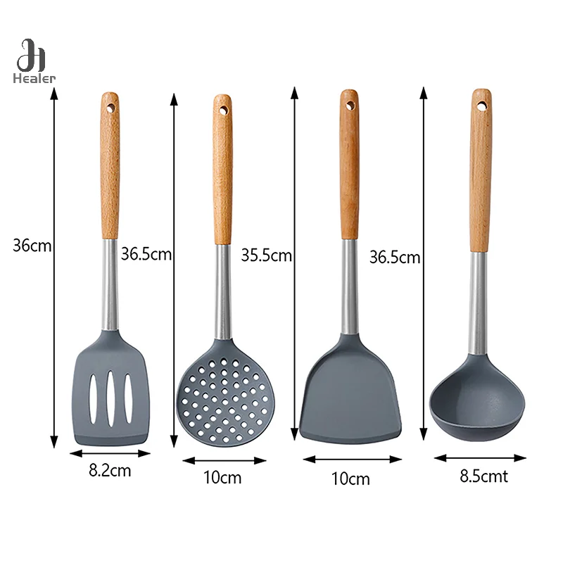 Silicone Cooking Utensil Set Heat Resistant Non Stick Cookware Spatula Shovel Kitchenware Measuring Spoons Baking Tool Set