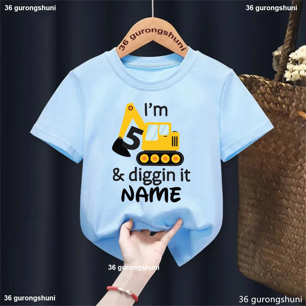 Custom Name I'Am 5th Diggin It Graphic Printed T Shirt Boys/Girls The Perfect Birthday Gift Kids Clothes Summer Solid T-Shirt