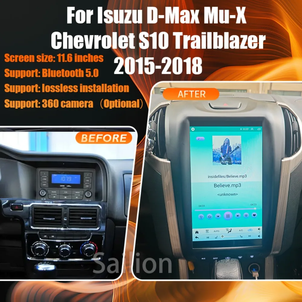 11.6” Android15 Car Radio For Isuzu D-Max Mu-X Chevrolet S10 Trailblazer 2015-2018 Car Multimedia Player GPS Navigation Carplay