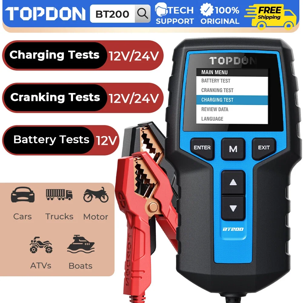 TOPDON BT200 12V 24V Car Battery Load Tester Charging System Analyzer 2000CCA