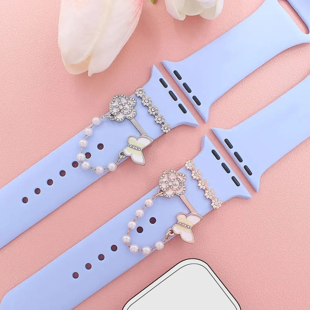 패션 금속 시계 밴드 장식 진주 다이아몬드 팔찌 장식 반지 브로치, 손목 벨트 참 스트랩 액세서리