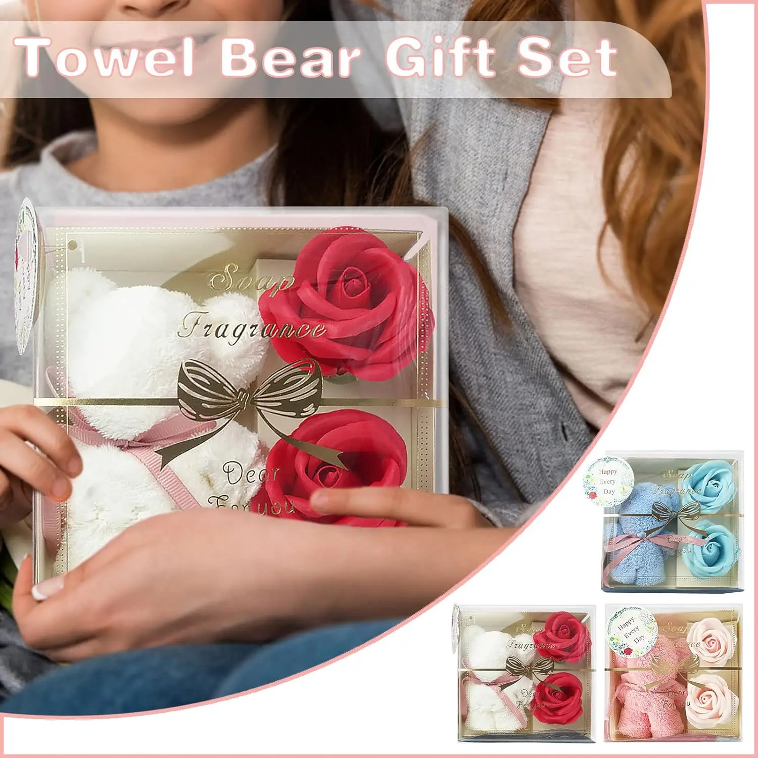 

Loop Towel Bear Gift Box Artificial Flower Washcloth Bear for Mother's Day Gift Wedding Party Anniversary Decoration Accessories