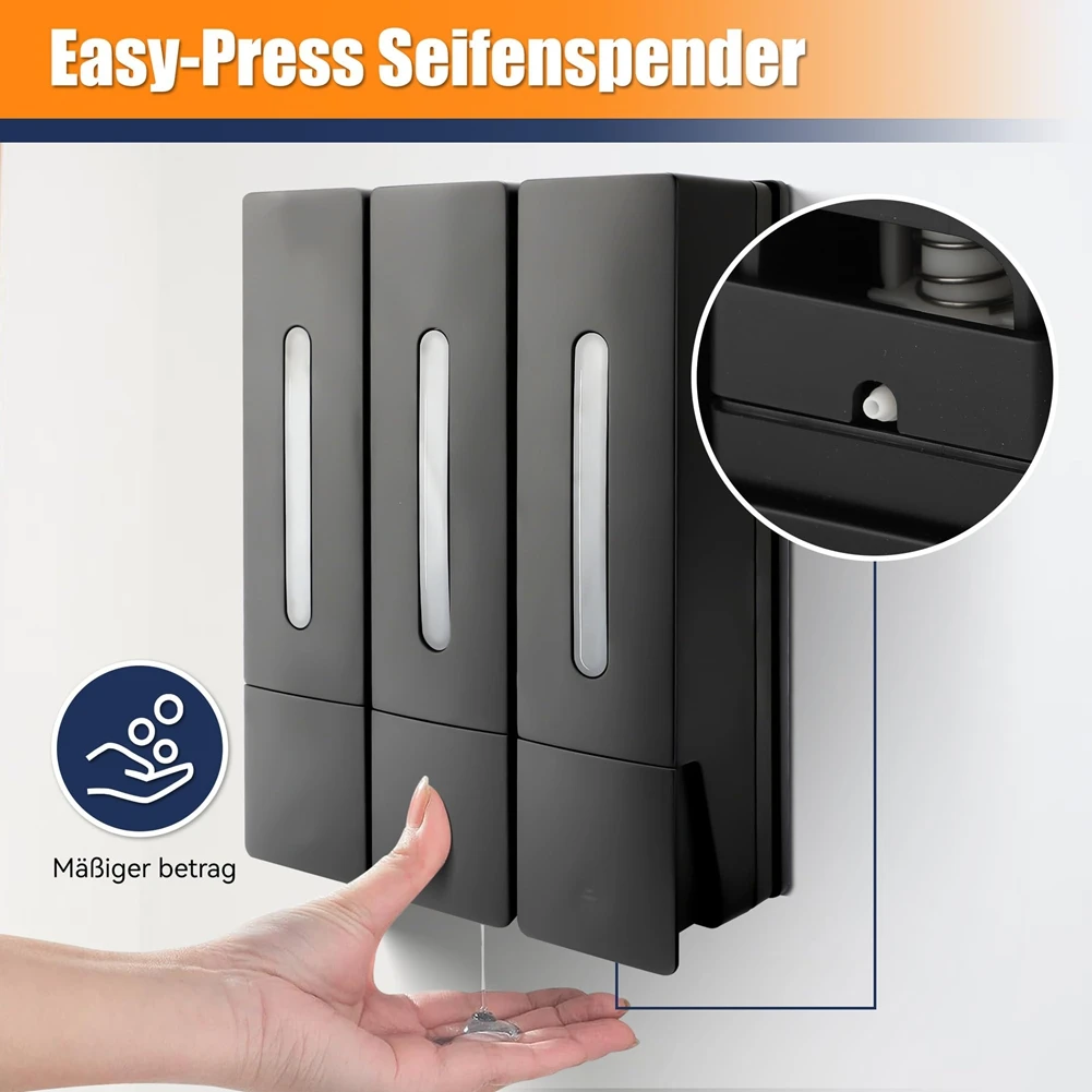 AC88-Press Liquid Soap Dispenser 400 Ml 3 Chamber Wall Mounted Bathroom Shower Hair Washing Liquid Bottle Container