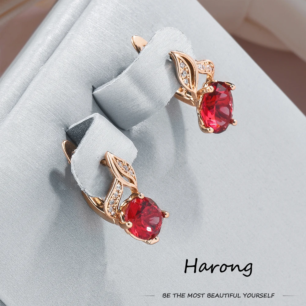 

Harong Luxury Zircon Crystal Stud EarringsRose Gold Color Jewelry for Women Girls Aesthetic Gift