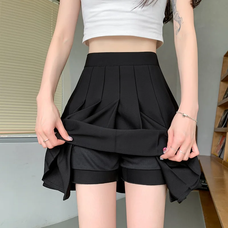 White Women Pleated Skirts Summer High Waist Zipper Dancing Skirt Y2k JK Sweet Girl Mini Skirts Black Student A Line Skirts