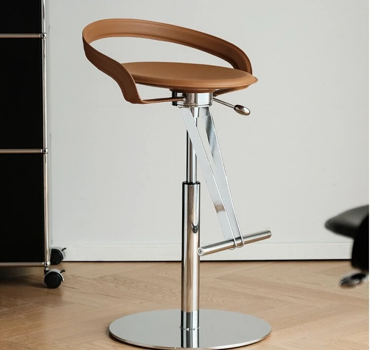 Light luxury saddle leather bar chair household high chair bar stool rotating lift bar chair