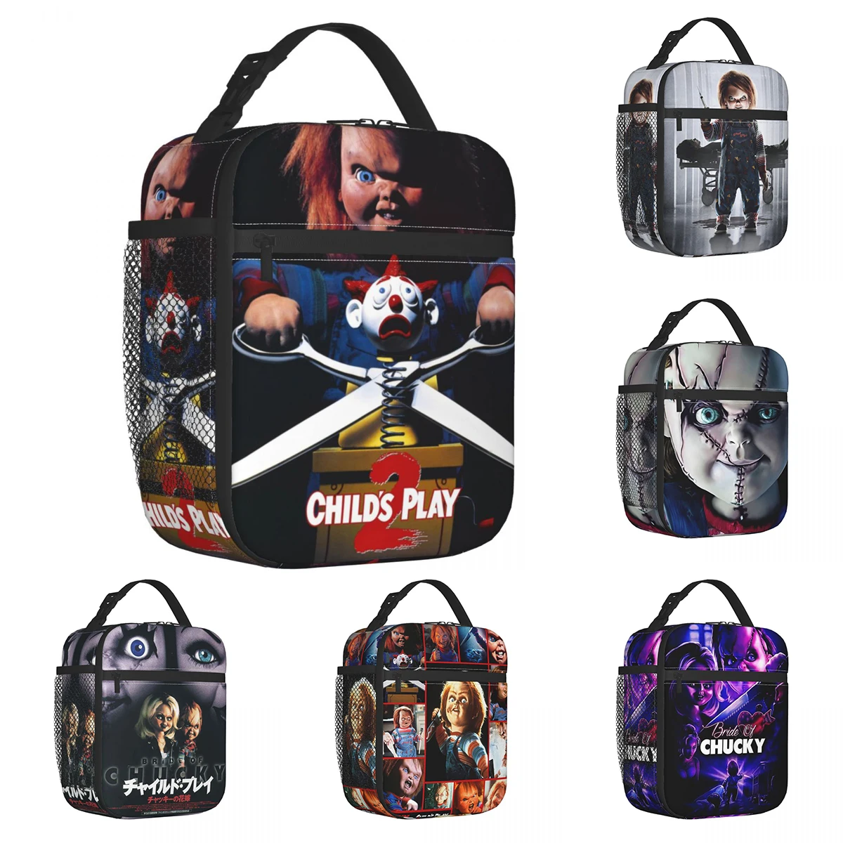 

Chucky Killer Doll Horror Cult Movie Insulated Lunch Bag Portable Lunch Container Multifunction Cooler Thermal Bento Box Outdoor